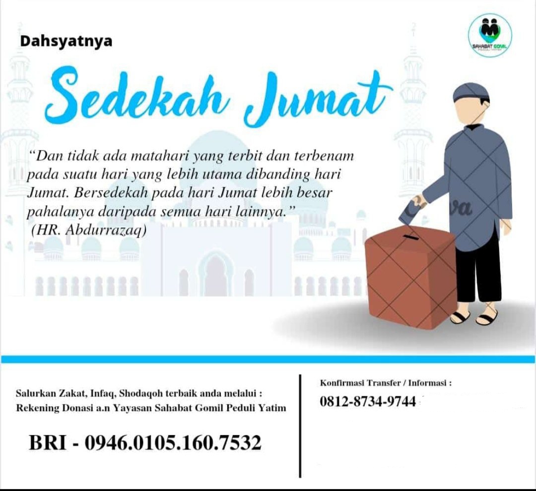 Bismillah

Sahabat Sedekah subuh yuk 🙏

Rek sedekah 
Bank BRI
094601051607532
Yayasan Sahabat Gomil Peduli Yatim