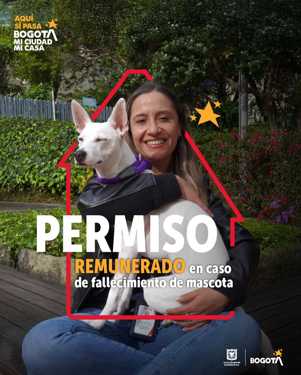 ServicioCivilD's tweet image. 🐾 La Alcaldía de @Bogota otorga hasta 3 días de permiso remunerado por fallecimiento de mascotas registradas. Aplica si hay certificado veterinario y máximo dos mascotas por persona. 
Para ampliar la información y conocer todos los requisitos consulta el #AcuerdoColectivoLaboral