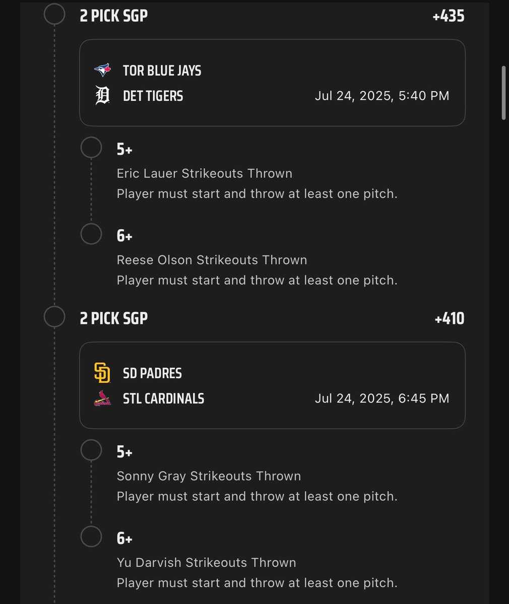 PicksHunch0's tweet image. 4 Games, 8 Pitchers Parlay ⚾️
$10—>$2120 (+21200) 🍀
Link to Join DK:
sportsbook.draftkings.com/r/sb/Huncho101…