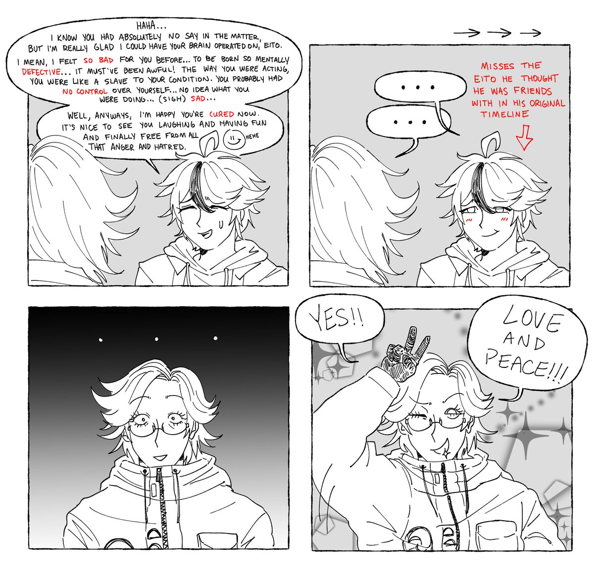 scrumdebat's tweet image. [COA SPOILERS] i had to draw this part bc takumi was being sooooo bad #hundred_line #hndr_FA #ハンドラ