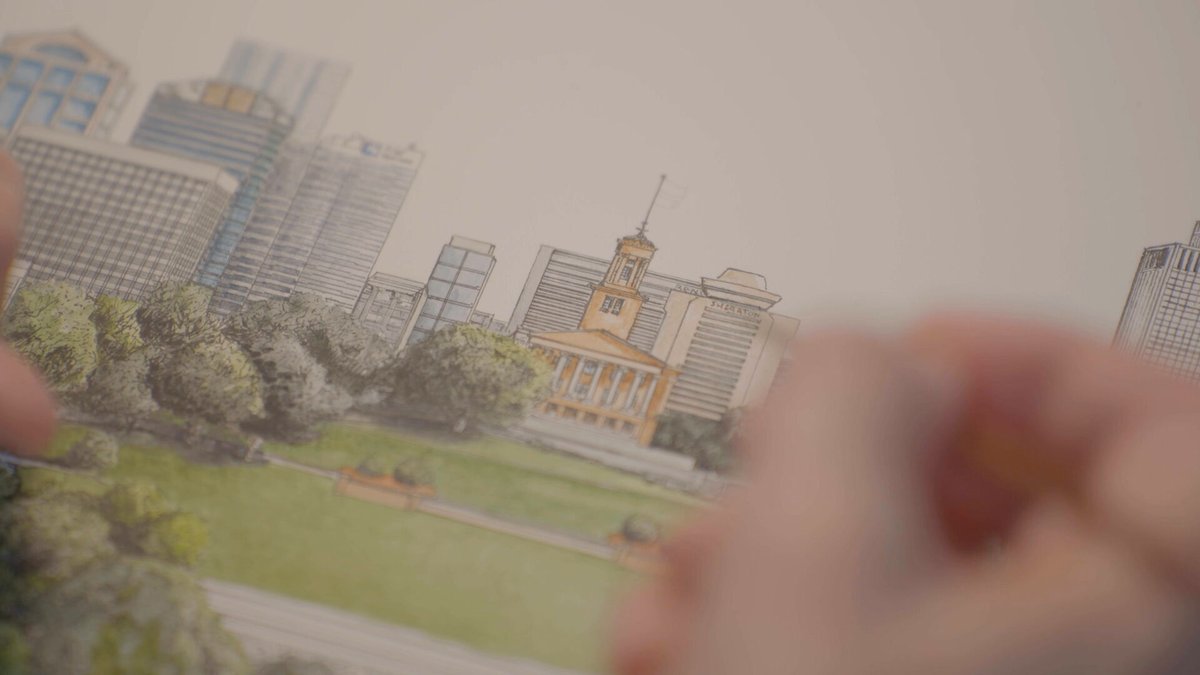 ChrisDavisMMJ's tweet image. Talk about a dream assignment today:
Artist Phil Ponder is known for his beautiful, detailed paintings of Nashville landmarks.
Every four years, he paints the ever-changing Nashville skyline. He's now hard at work on his 12th edition in the incredible series.
More at 5/6 @NC5