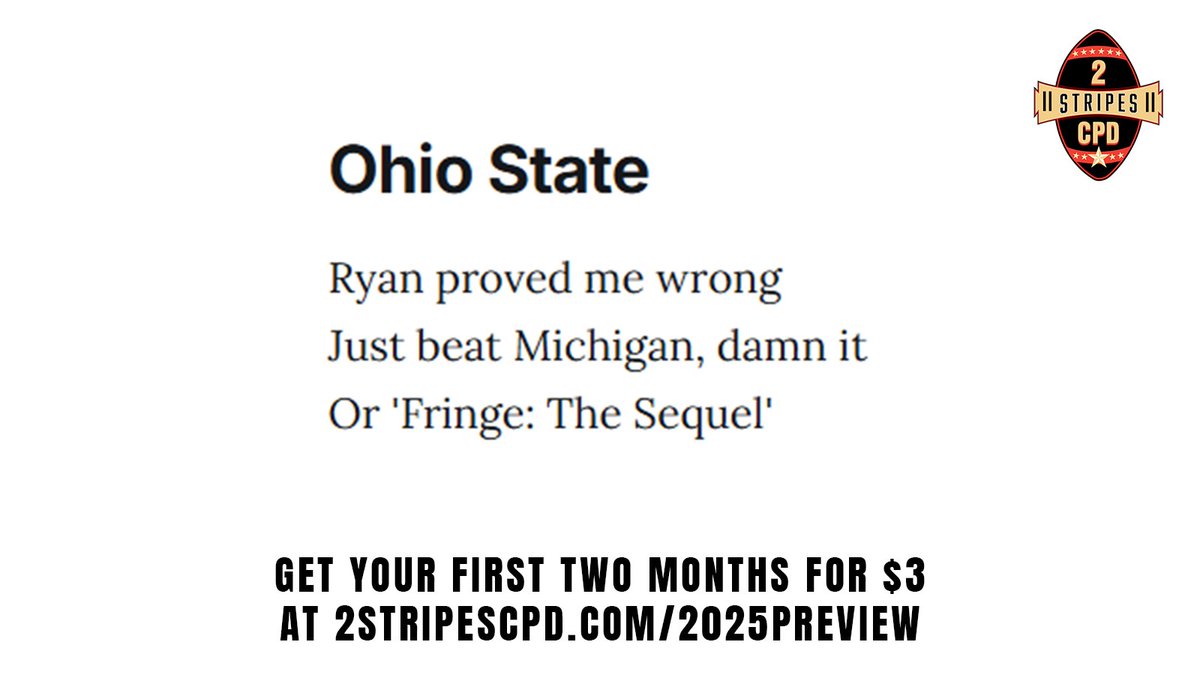 2StripesCPD's tweet image. Official 2StripesCPD Season Preview goes live tomorrow.
One haiku for all 136 teams.