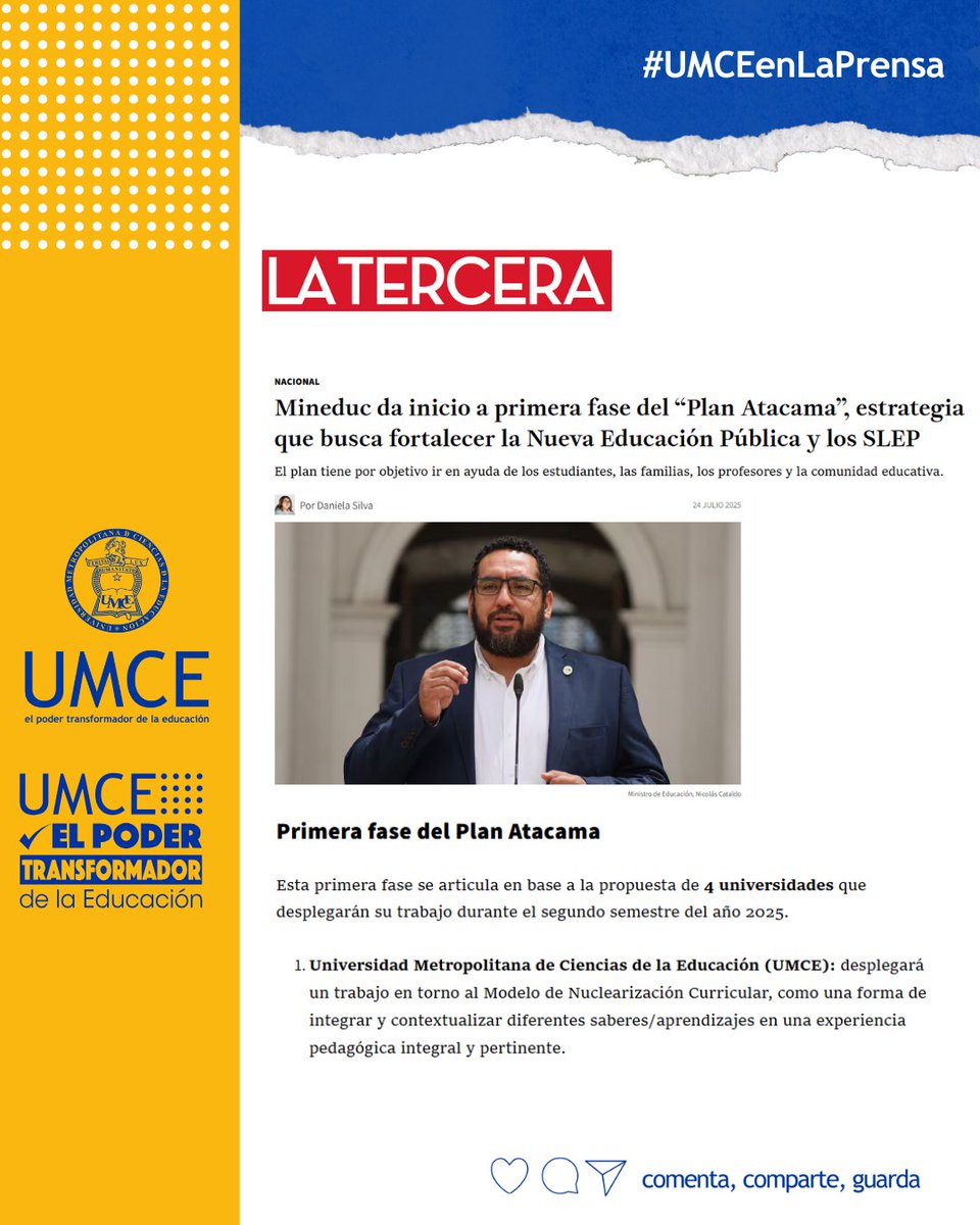 UMCE (@umcecl) on Twitter photo #UMCEenLaPrensa Compartimos nota sobre el inicio de primera fase del “Plan Atacama” del <a href="/Mineduc/">Ministerio de Educación</a>, para fortalecer la Nueva Educación Pública y los SLEP. Esta etapa se articula a partir de propuesta de 4 universidades, entre ellas la UMCE bit.ly/umceenlaprensa… #UMCEenLaPrensa Compartimos nota sobre el inicio de primera fase del “Plan Atacama” del <a href="/Mineduc/">Ministerio de Educación</a>, para fortalecer la Nueva Educación Pública y los SLEP. Esta etapa se articula a partir de propuesta de 4 universidades, entre ellas la UMCE bit.ly/umceenlaprensa…