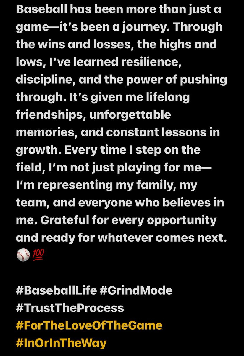 As I prepare for what’s to come, I reflect on all baseball has given me. So much more ahead!! 💪🏾⚾️ On to fall ball….Junior year loading!