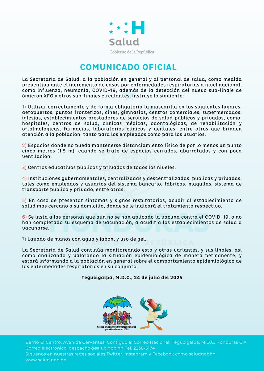 Secretaría de Salud de Honduras, Oficial tweet media