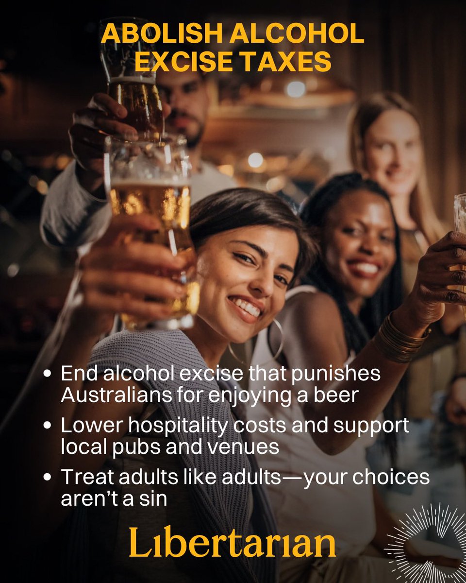 LibertariansQLD's tweet image. 🥃📈 Another tax hike is coming - August 1.
Spirits and RTDs are copping another excise increase, while big beer gets a 2-year freeze.
💥 Small Aussie distillers get slugged.
💥 Bars and bottle shops feel the squeeze.
💥 Consumers pay more…again.
🛑 Enough is enough.
✅ End…