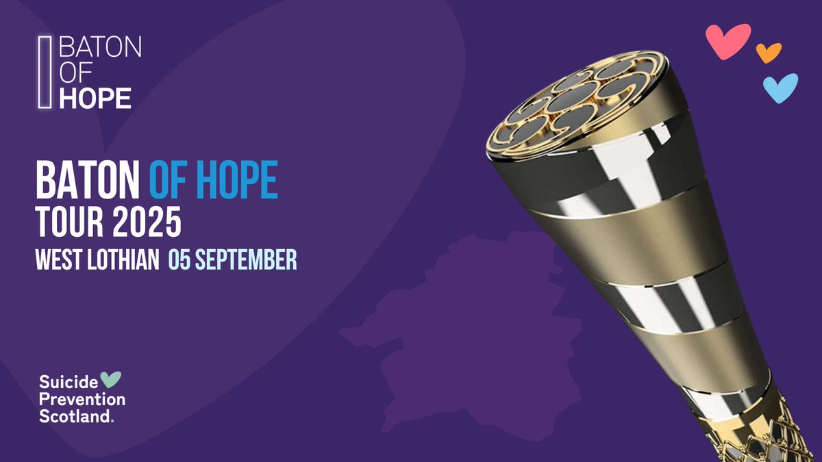 Well, this isn't half exciting (important, too).  The Baton of Hope UK's Tour 2025 is coming to West Lothian, here in Scotland. 🏴󠁧󠁢󠁳󠁣󠁴󠁿 

On Friday 05 September, it will visit a range of locations across the area, in partnership with Neil's Hugs Foundation.  

suicideprevention.scot/articles/baton…