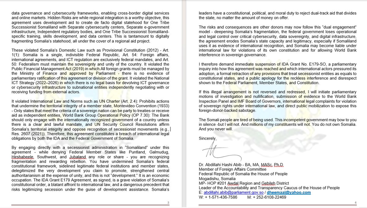 MPDrAbib's tweet image. Ref: GSH/XX/CXA/IDA_01 Date: 24/07/2025
To: Mrs. Laura Klitgaard - President of the International Development Association (IDA)
Cc: Mr. Hideki Matsunaga – World Bank Country Director for Somalia
Cc: Mr. Issouf Somaké - IMF Resident Representative to Somalia
Cc: President of…