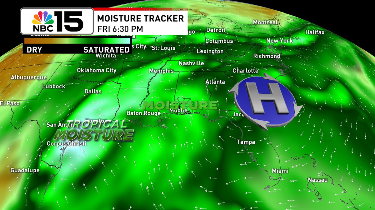 Kelly_WPMI's tweet image. Lingering moisture will lead to high rain chances again to close out the workweek, but by the weekend we'll trend drier as high pressure builds back in. @mynbc15
mynbc15.com/weather