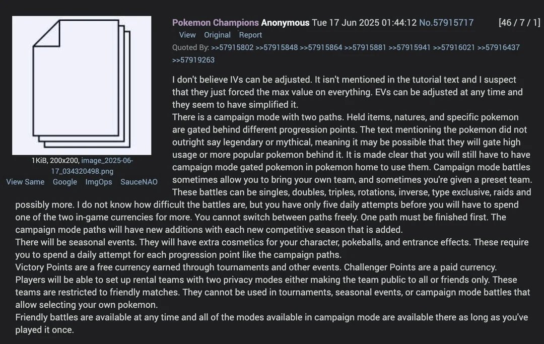 Light_88_'s tweet image. 🚨Pokémon Champions Potential Legit Leak🚨
Uploaded on May 17 and in June, before the Presents.
Highlights: 👇
-Launches January 23, 2026 as a free digital download on Switch 1, Switch 2, and mobile.
-Will feature 350 Pokémon at launch, with more added each season.
-Pokémon…