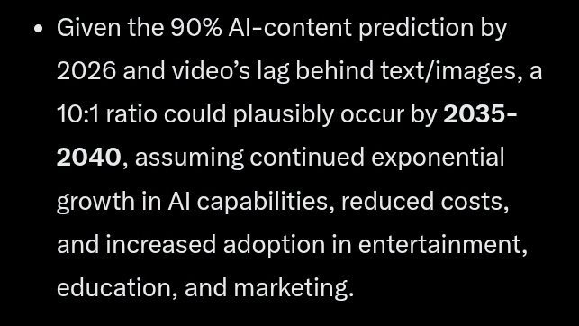 theericjacobus's tweet image. Today AI-generated video comprises far less than 1% of all uploaded video online. Ai-generated video hours could outnumber non-ai video hours by 10-to-1 in 10 years. 100-to-1 in 15 years? 1000000-to-1? Verified pre-ai video has become a limited resource.
