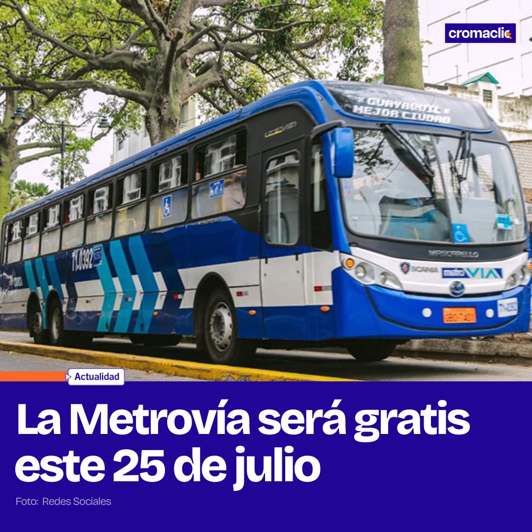 Cromaclictv1's tweet image. ¡POR LAS FIESTAS JULIANAS LA METROVÍA ES GRATIS!🤩🔵⚪️
La Metrovía será gratuita este 25 de julio por los 490 años de Fundación de Guayaquil.
El servicio estará habilitado sin costo desde las 06:00 hasta las 21:00 en todas las troncales, anunció el Alcalde Aquiles Álvarez.
No…