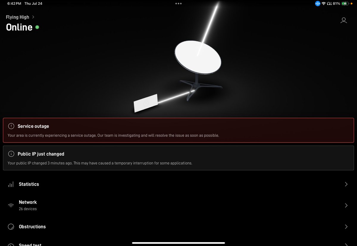 jordanlowe175's tweet photo. @Starlink Our service just came back online. It was out for two hours here in Nova Scotia in Atlantic Canada. Also I just ran a speed test and things seem to be looking good again https://t.co/Rpt3VhuDQ4
