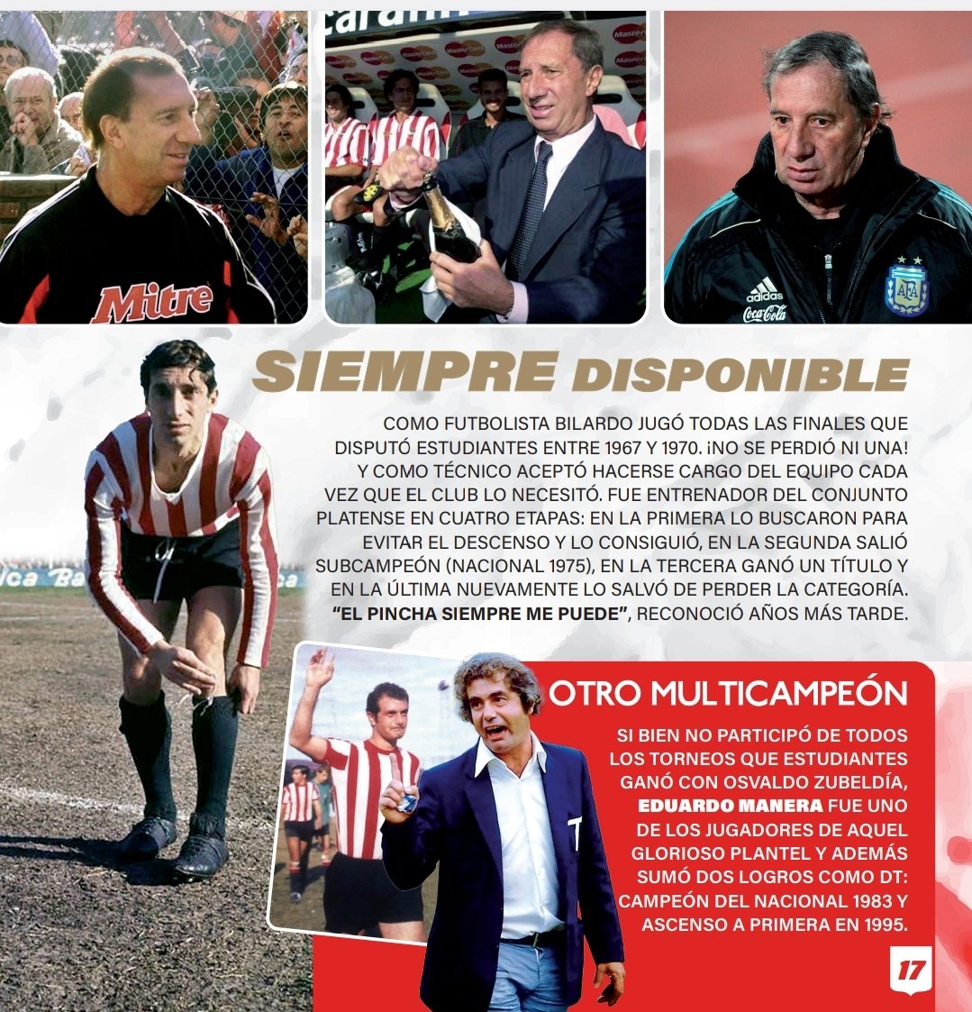 Para los que preguntan cómo es #Estudiantes120 en el interior, les dejo la doble página dedicada a Carlos Salvador #Bilardo.

Es un librito de colección –muy visual–, con muchas imágenes, estadísticas, textos cortos y algunos códigos QR con goles históricos.

#Estudiantes #EDLP
