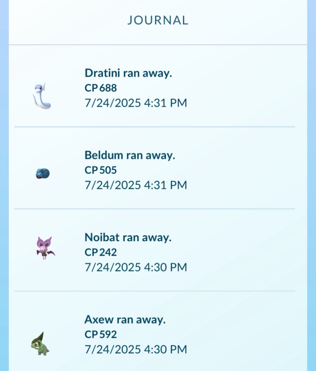 Qshinys's tweet image. YOOO I thought I got shadow banned FR 🤣🤣🤣
Nahhh it’s just a server side problem where all wild Pokémon are fleeing.
Fix should be coming sooooon.
Till then don’t waste your resources.
#PokemonGo #PokemonGoApp
