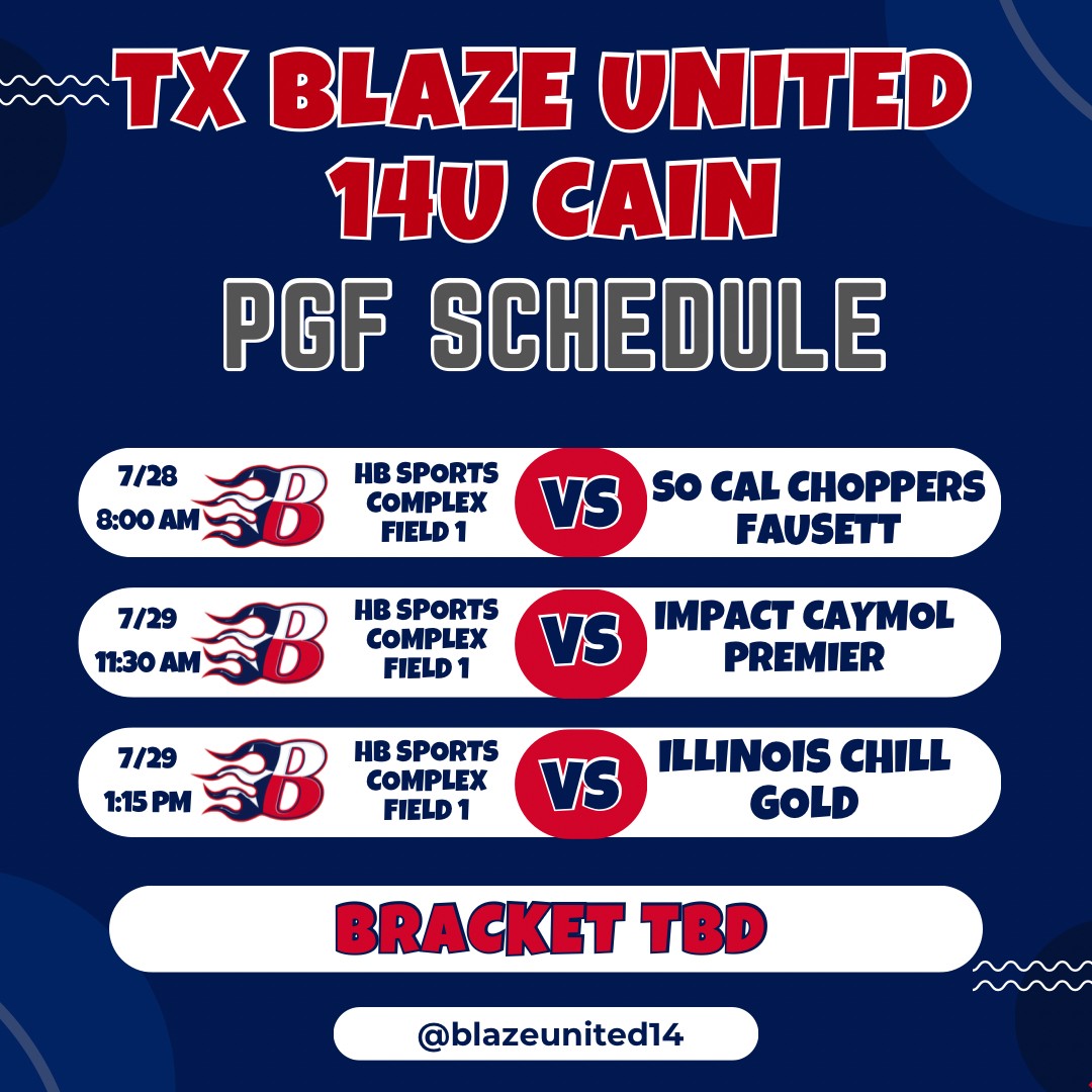 Ashlyn Sam 2029 EIS #17 Ranked NCAA ID 2503535959 (@a_samaka_wheels) on Twitter photo The schedule is out for <a href="/blazeunited14/">Blaze United 14U Cain</a> to compete at the <a href="/PGFnetwork/">PGF</a> tournament this weekend. Looking forward to going up against some of the best talent this weekend.
<a href="/CoachCaitlynOSB/">Caitlyn Cain</a>
<a href="/MSPtakeover/">Minority Softball Prospects</a>
<a href="/ExtraInningSB/">EXTRA INNING SOFTBALL</a>
<a href="/D1Softball/">D1Softball</a>
<a href="/sbsportsnetwork/">SB Sports Network</a>
<a href="/TOP_D1RECRUITS/">Softball Top Preps Retweet</a> The schedule is out for <a href="/blazeunited14/">Blaze United 14U Cain</a> to compete at the <a href="/PGFnetwork/">PGF</a> tournament this weekend. Looking forward to going up against some of the best talent this weekend.
<a href="/CoachCaitlynOSB/">Caitlyn Cain</a>
<a href="/MSPtakeover/">Minority Softball Prospects</a>
<a href="/ExtraInningSB/">EXTRA INNING SOFTBALL</a>
<a href="/D1Softball/">D1Softball</a>
<a href="/sbsportsnetwork/">SB Sports Network</a>
<a href="/TOP_D1RECRUITS/">Softball Top Preps Retweet</a>
