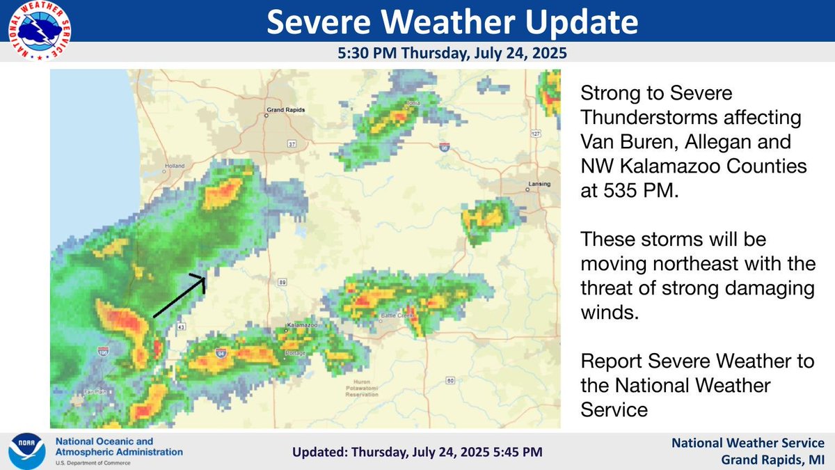 NWSGrandRapids's tweet image. Strong to Severe Storms are moving through southwest Lower Michigan this evening. Let us know if you see any severe weather.