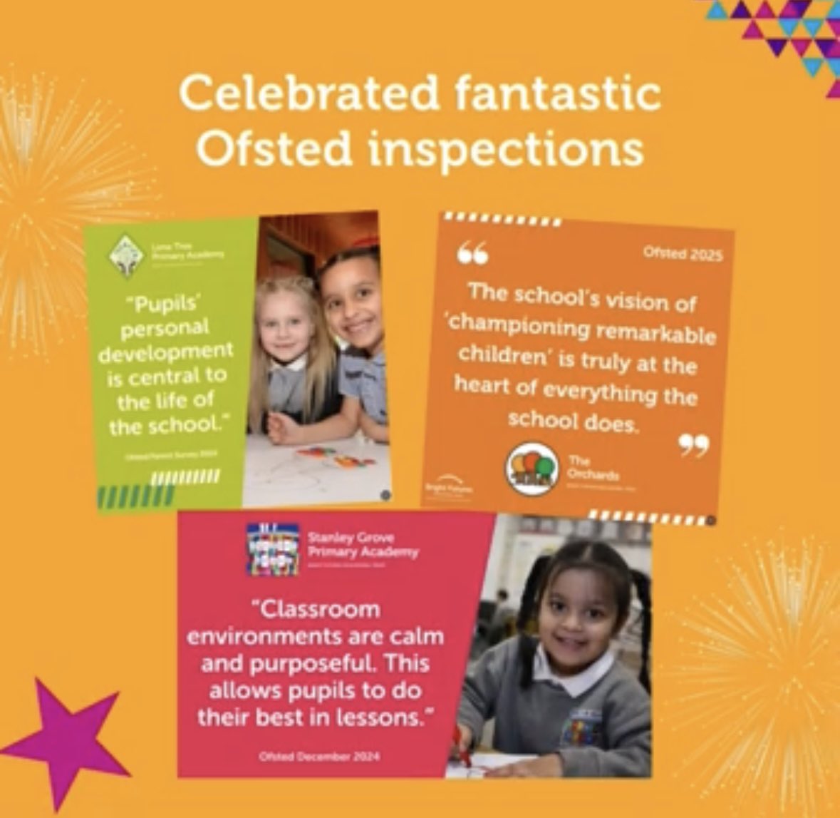 An absolutely brilliant academic year🧡#WeAreBrightFutures
Many great successes across our trust this year! 

Everything happens because of brilliant colleagues, children, partners, families, communities, governance colleagues and ultimately team work! A great place to work 🧡
