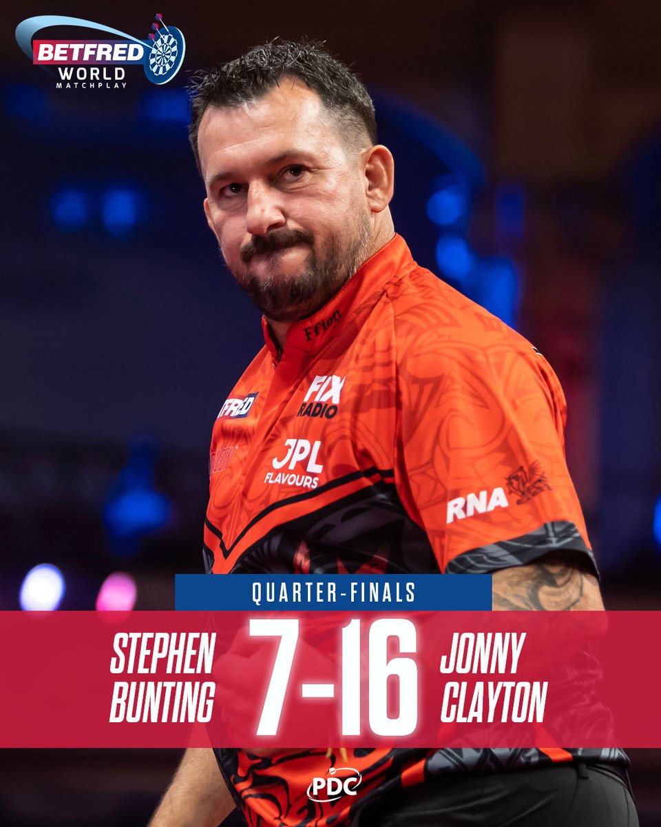 Clayton crushes Bunting! 🏴󠁧󠁢󠁷󠁬󠁳󠁿

What a performance from Jonny Clayton, who dispatches Stephen Bunting to book his place in the last four!

📺bit.ly/25WMPLive 
#MatchplayDarts | QF