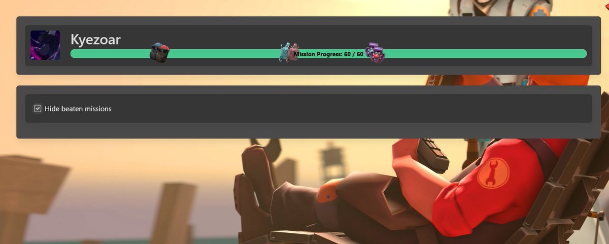 Kyez0ar's tweet image. GRHAGH 60 out of 60 MISSIONS 
#tf2