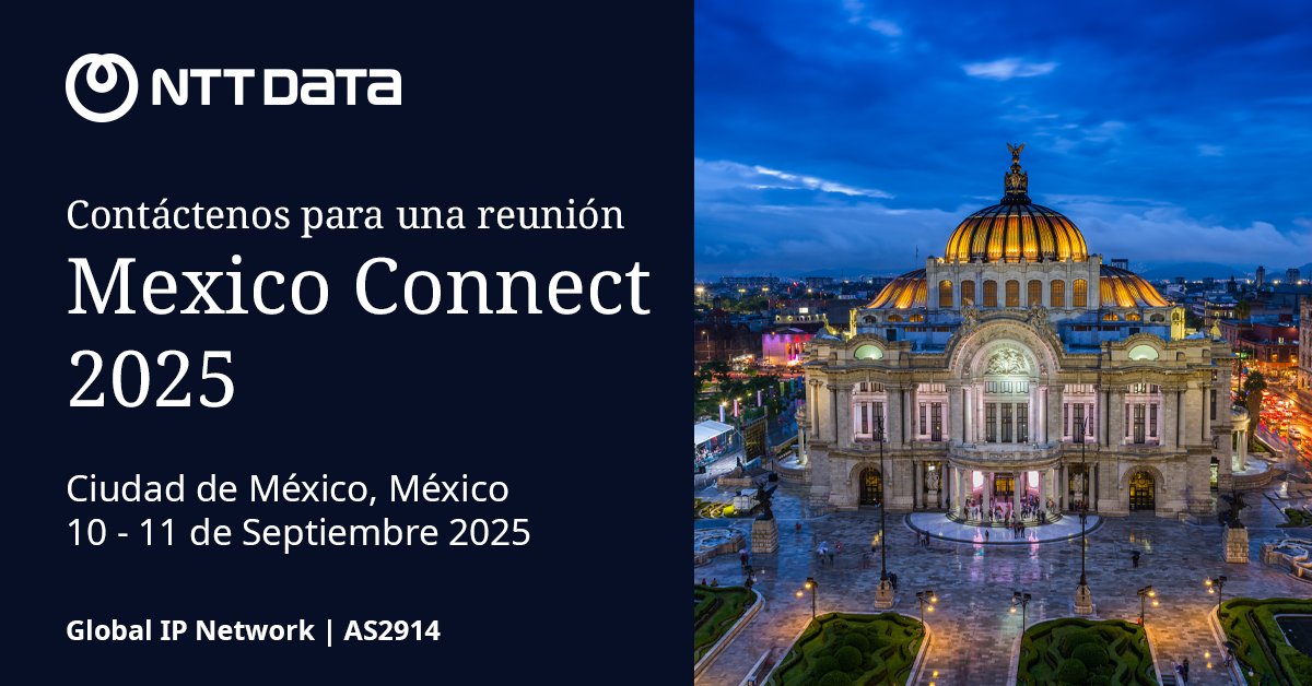 GinNTTnet_Latam's tweet photo. Nuestro equipo de la Global IP Network @GinNTTnet at @nttdata_inc participará en la conferencia #MexicoConnect organizada por @capacitymedia en la Ciudad de México. Por favor envíenos un DM para agendar una reunión. 

#NTTDATA #KeepingTheWorldConnected https://t.co/PtSkGHCN5F