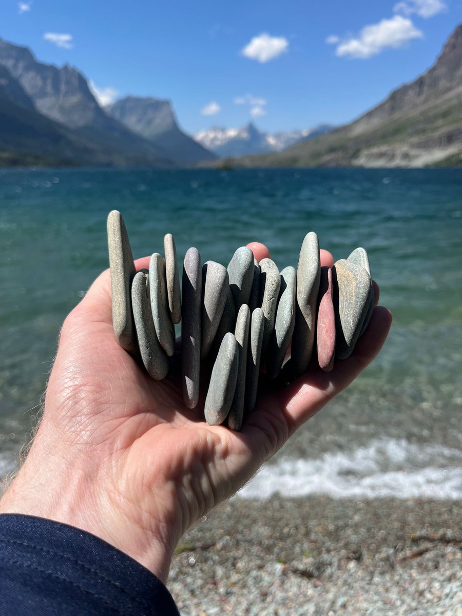 We visited one of my favorite places today in Glacier National Park: an entire beach of perfect skipping rocks. ￼