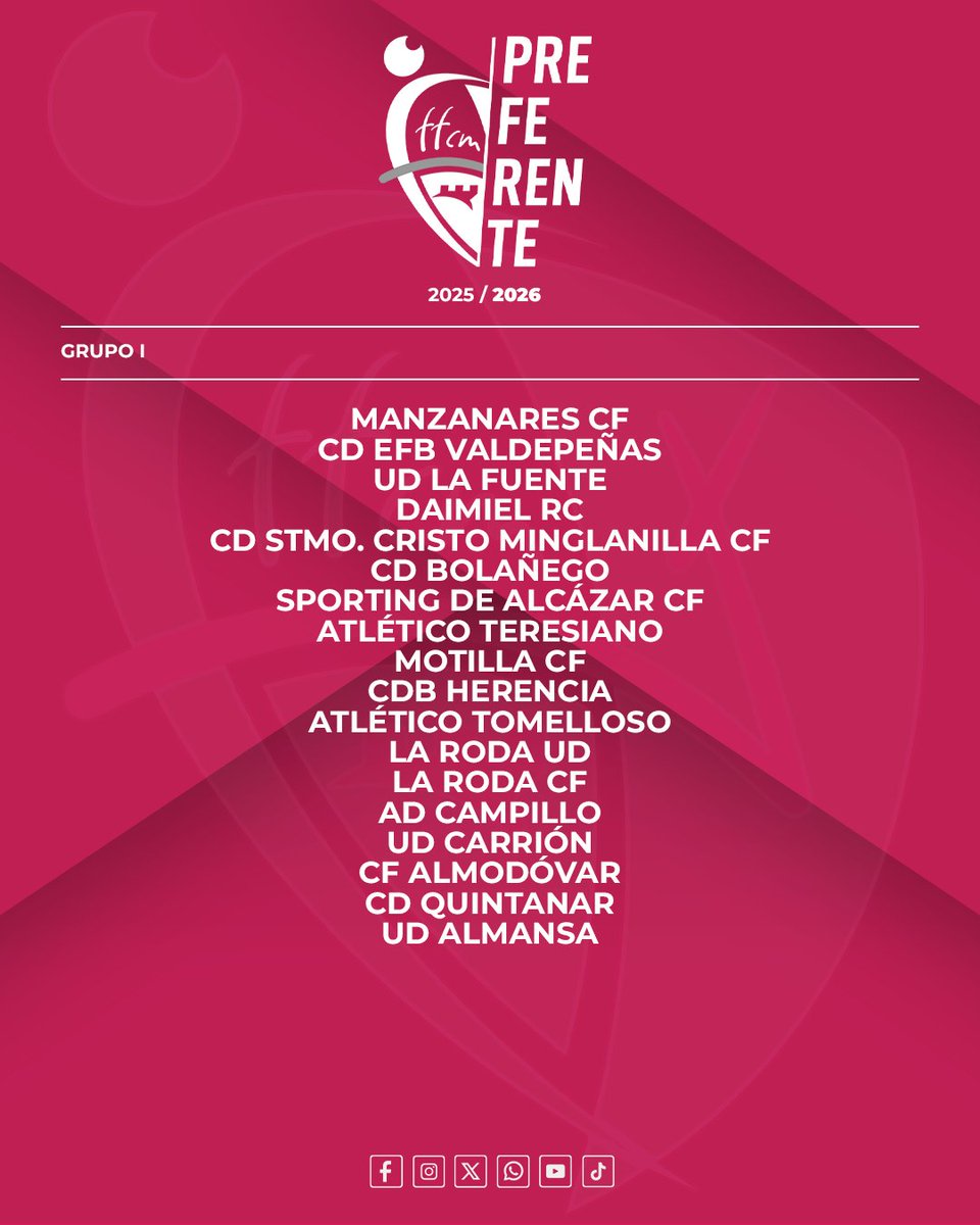 📋Ya tenemos la distribución de los grupos de Preferente CLM.

Cómo esperábamos... Va a ser una temporada con rivales históricos de nuestro fútbol.
 En unos días tendremos calendario. 🗓️

<a href="/FFCM_es/">FFCM</a>
#somosCLM | #fútbolCLM