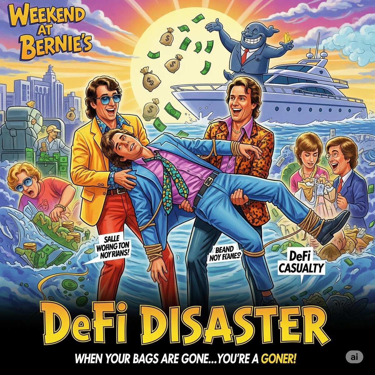 WiEd_tv's tweet image. WEEKEND AT BERNIE’S: WEB3 EDITION REBOOT!!!
Streaming this Friday on one of the 100+ platforms nobody actually pays for.
A burned-out crypto bro gets rekt in a rug pull, losing his life savings… and his pulse. Now his two best bros must prop up his stiff corpse, tether him to…