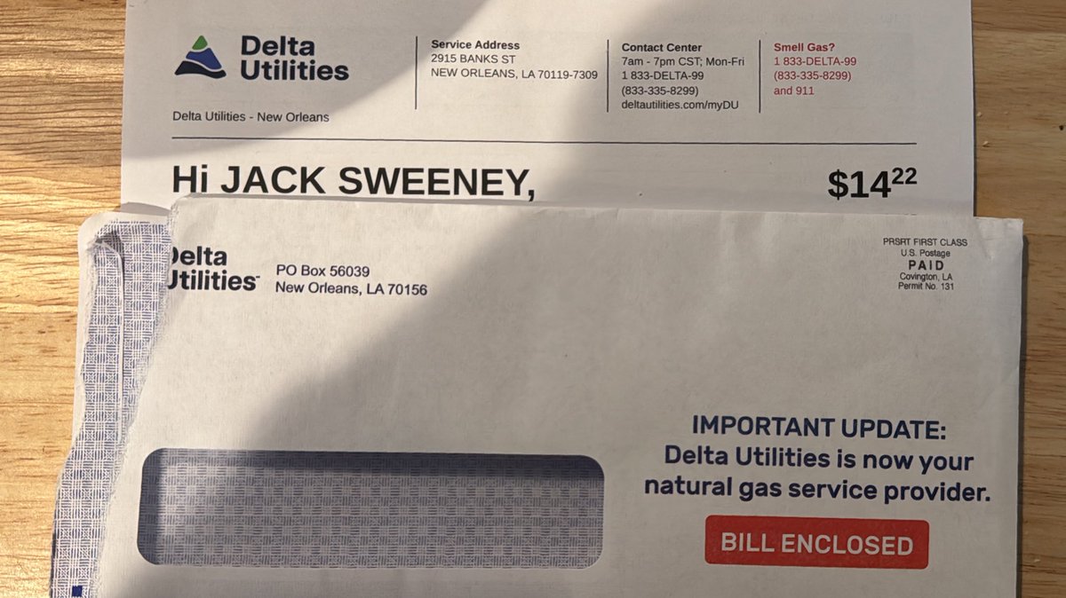 jrs4la's tweet photo. If you have gas appliances, you should’ve received a new utility bill, sent to you courtesy of Delta Utilities and the City Council. I’m going to break down mine to help people understand how bad the deal the Council agreed to was. https://t.co/kpbpdhqolJ