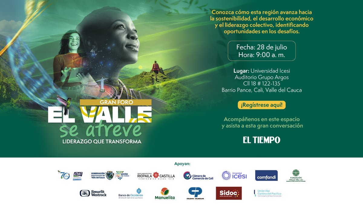 ELTIEMPO's tweet photo. #ForosET | 🌇 El Valle se atreve: liderazgo que transforma. Conozca cómo en cada rincón del departamento, los diferentes sectores impulsan el presente y proyectan el futuro.  👉 ¡Inscríbase aquí! ▶︎ https://t.co/q3LePXIqY3 https://t.co/ZSUj6sjjmY