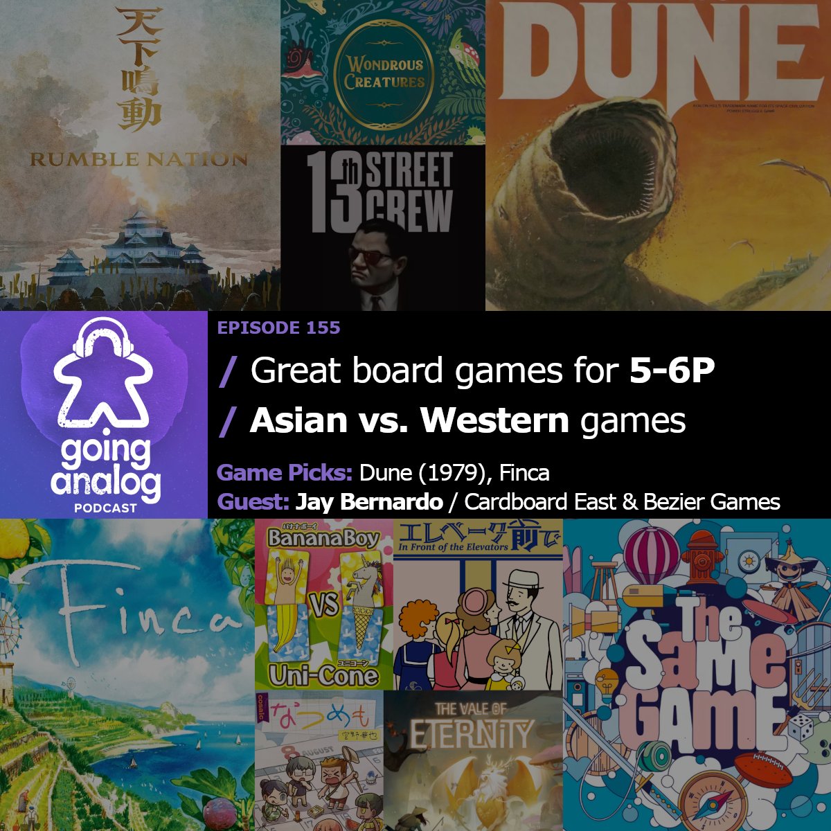 Going Analog (@goinganalogshow) on Twitter photo New podcast episode! <a href="/CardboardEast/">🌊 Cardboard East</a> joins us to talk about how Asian-designed games differ from Western-designed one (and how they differ between Asian countries).
Plus: great new games for those awkwardly sized groups of 5-6 players.
👀 👂 goinganalogshow.com/article/299/po… New podcast episode! <a href="/CardboardEast/">🌊 Cardboard East</a> joins us to talk about how Asian-designed games differ from Western-designed one (and how they differ between Asian countries).
Plus: great new games for those awkwardly sized groups of 5-6 players.
👀 👂 goinganalogshow.com/article/299/po…