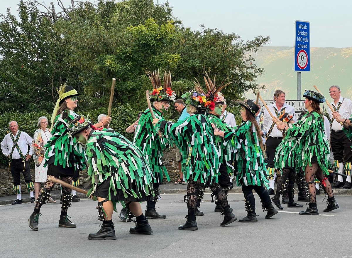 sue_wilkinson's tweet image. A day of contrasts on the Somerset/North Devon border: damselflies on the river Exe; a visiting Shropshire Morris troupe; Lynmouth harbour; and Exmoor ponies in the evening light, with deer behind