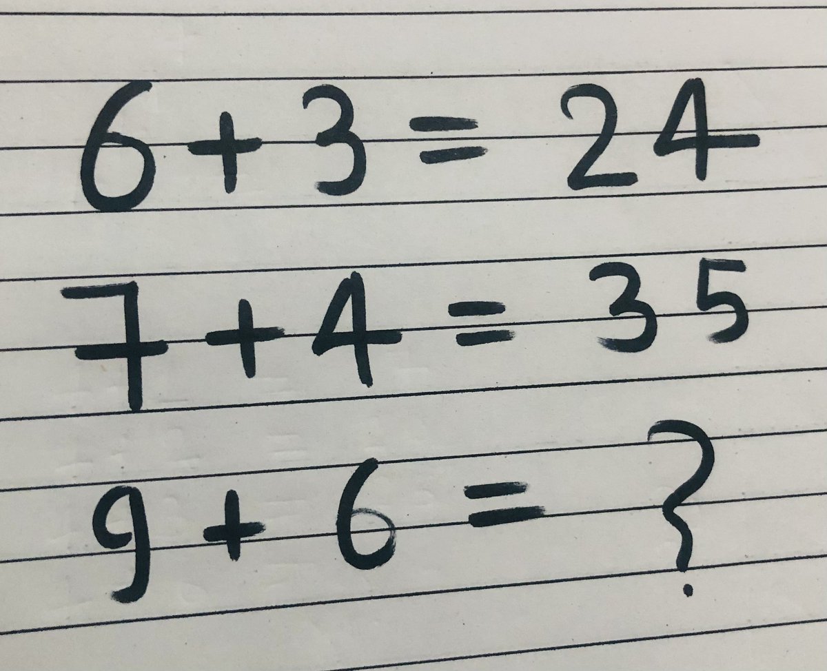 quiz_riddles's tweet image. 6+3=24
7+4=35
9+6=?