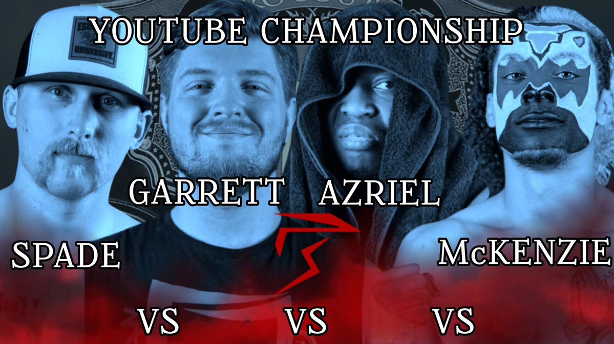 ProSouth_'s tweet image. Fatal 4 Way for the YouTube championship! Spade defends against Christian Garrett, Brother Azriel and Justin McKenzie!
Garrett isn't 100% after Caeden Ooten attacked his knee 2 weeks ago. Azriel's focused on Joe Black. McKenzie has had many close calls and a victory over Spade!