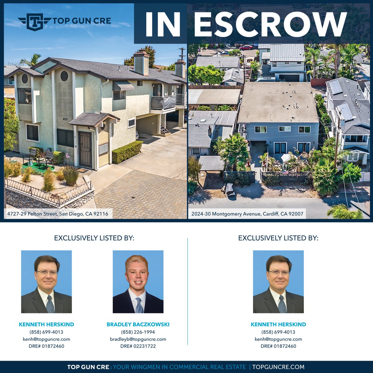 In Escrow: 4727-29 Felton Street &amp; 2024-30 Montgomery Avenue

Check out our website for available properties!

TopGunCRE.com