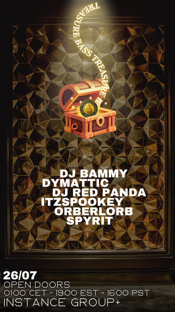 WanderingVR's tweet image. Treasure Bass (UKG/Bassline event) is back this Saturday July 26th!
- VRC group: vrc.group/TWD.6808
- Open doors: 19:00 EST
@BamCLC99 @dymattic @ITZSPOOKEY @Orberlorb_ @SpyritSound @tubbydog
