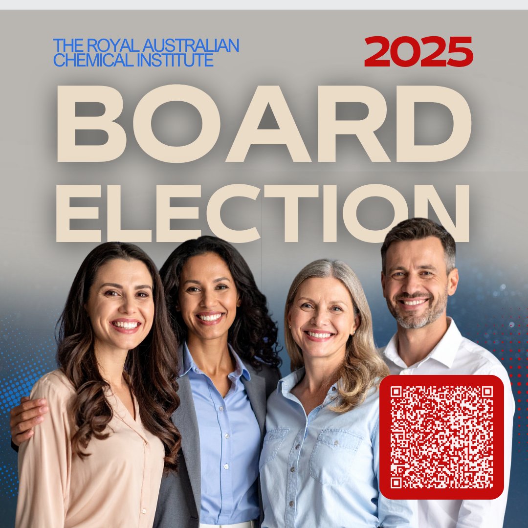 RACInational's tweet image. The RACI Board invites nominations from suitably qualified and experienced full financial members for board positions falling vacant. Nominations close 5pm AEST Thursday 21 August 2025. For details, please refer to bit.ly/3TTvfyc
#RACI #ozchem #BoardElections