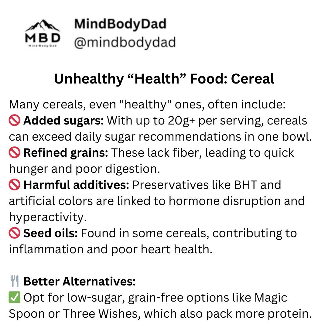 Cereal might seem like a quick, healthy breakfast—but many options are loaded with sugar, seed oils, and additives. Some pack 20g+ of sugar in one bowl. Look for grain-free, low-sugar swaps like Three Wishes or Magic Spoon to fuel your morning right.