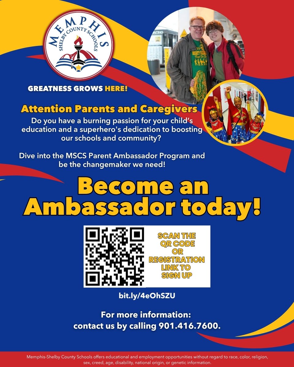 MSCSK12's tweet image. As parents of children in the largest public school district in Tennessee, you have the power to be a change maker in your scholar&apos;s education.

That&apos;s why you can sign up TODAY to become a parent ambassador! Fill out this short interest form and tell us your story.

🔗 Click…