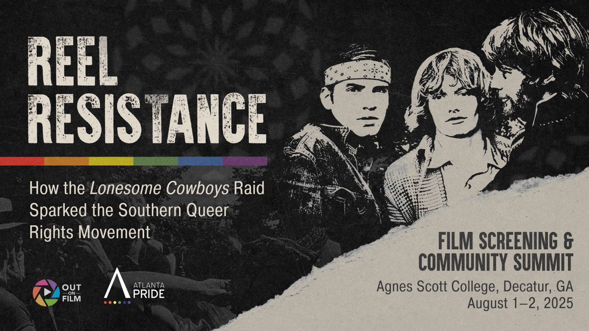 Queer fam — join us for REEL RESISTANCE! 🎬🌈 Aug 1-2, 2025 at Agnes Scott College. $30-$75 (Scholarships available!) 🖤 Apply: form.jotform.com/AtlantaPride/r… #ReelResistance #AtlantaPride #QueerHistory #SouthernResistance #OutOnFilm #LGBTQCommunity