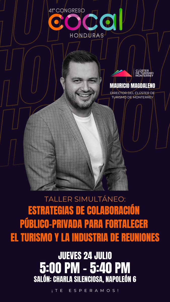 Clúster de Turismo MTY (@clusterturmty) on Twitter photo No te pierdas a nuestro Director, <a href="/MauMagdaleno/">Mauricio McDaleno</a>, quien compartirá el Taller:
🎯 “Estrategias de colaboración público-privada para fortalecer el turismo y la industria de reuniones”
🕔 5:00 PM – 5:40 PM
📍 Salón: Charla Silenciosa, Napoleón 6
#COCAL2025 #Colaboración No te pierdas a nuestro Director, <a href="/MauMagdaleno/">Mauricio McDaleno</a>, quien compartirá el Taller:
🎯 “Estrategias de colaboración público-privada para fortalecer el turismo y la industria de reuniones”
🕔 5:00 PM – 5:40 PM
📍 Salón: Charla Silenciosa, Napoleón 6
#COCAL2025 #Colaboración