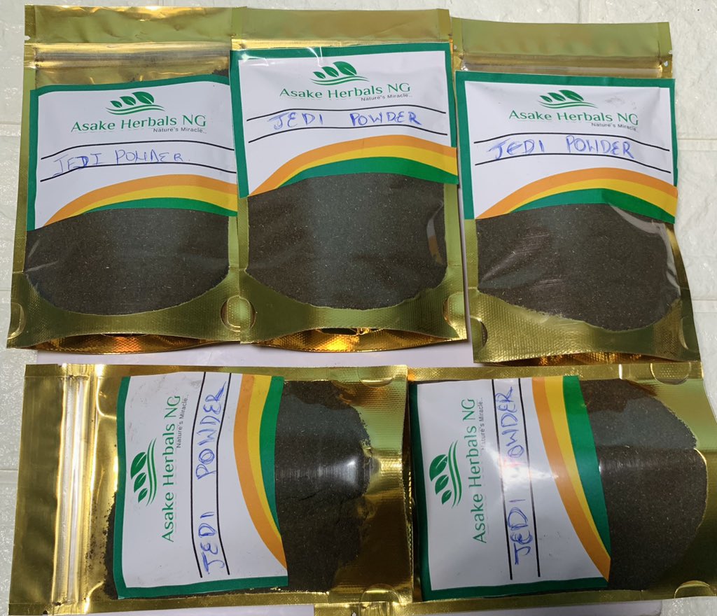 Our Jedi powder herb is now available, this for lovers of powdered herbs (Agunmu).
It is made with 100% herbs with no additives 🪴🌿

Say no to constipation, bloating and backache with our Jedi Powder.
 
A pouch is available for 5000.