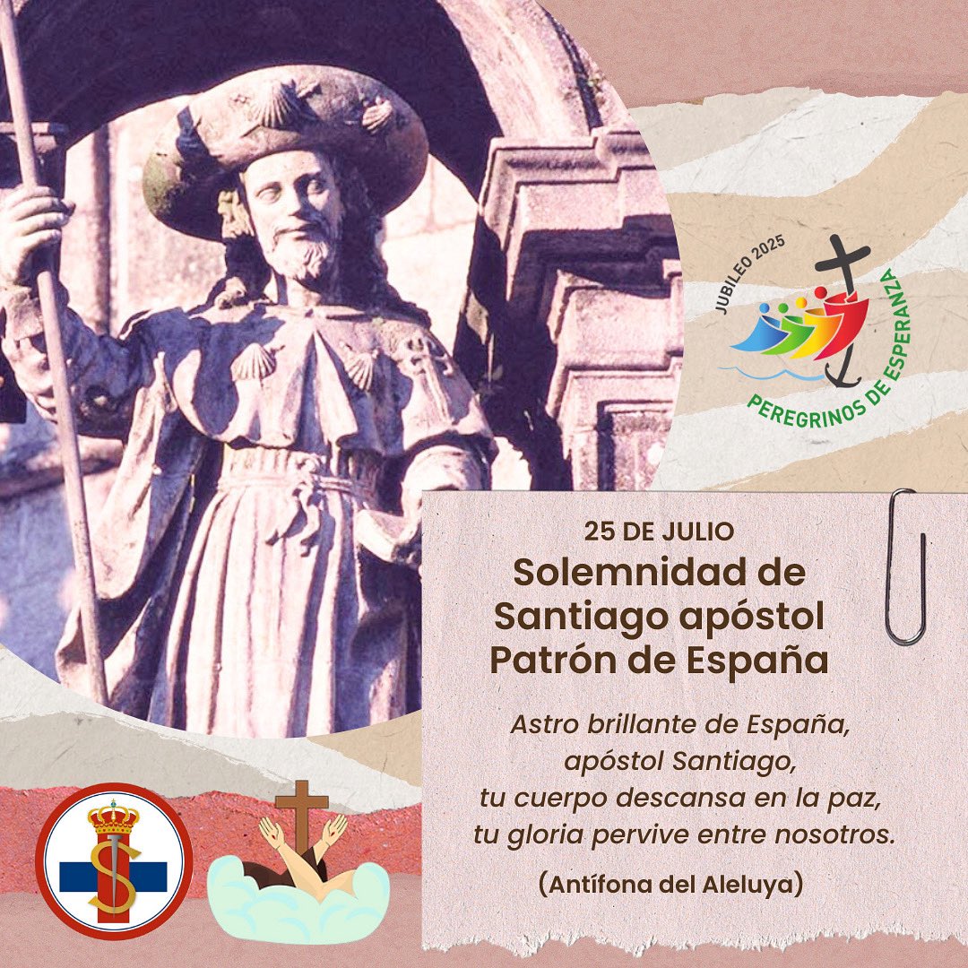 SOLEMNIDAD 

Celebramos hoy, 25 de julio, la solemnidad de Santiago apóstol, patrón de España.

Él fue elegido por Jesús para traer la fe hasta nuestra nación. Por su intercesión pedimos que mantenga viva en España esa fe que nos transmitió.

#JesúsDeMedinaceli
#SantiagoApóstol25