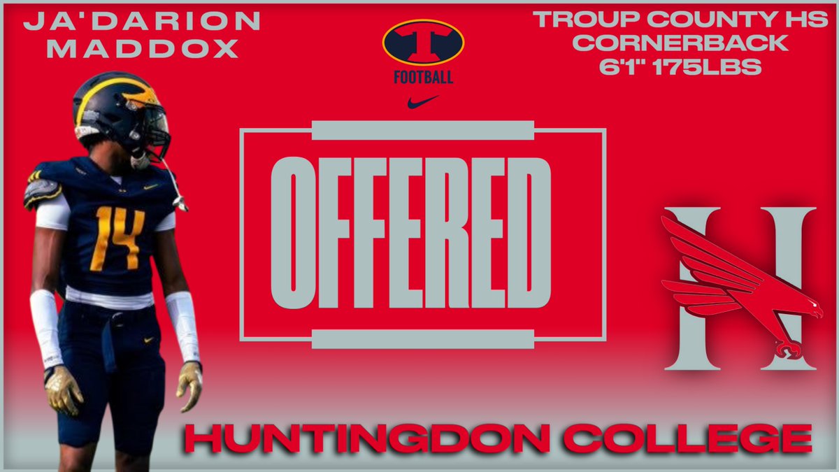 Troup Recruitz (@trouprecruitz) on Twitter photo 2026 Troup County HS DB Ja’Darion Maddox <a href="/1JMaddox/">Ja’Darion Maddox</a> 6’1” 175lbs picks up an offer from Huntingdon College <a href="/HawksFootball/">Huntingdon Football</a> #RecruitTroup <a href="/RecruitGeorgia/">Recruit Georgia</a> #Hawkem <a href="/1CoachWhite2/">Coach Ryan White</a> 2026 Troup County HS DB Ja’Darion Maddox <a href="/1JMaddox/">Ja’Darion Maddox</a> 6’1” 175lbs picks up an offer from Huntingdon College <a href="/HawksFootball/">Huntingdon Football</a> #RecruitTroup <a href="/RecruitGeorgia/">Recruit Georgia</a> #Hawkem <a href="/1CoachWhite2/">Coach Ryan White</a>