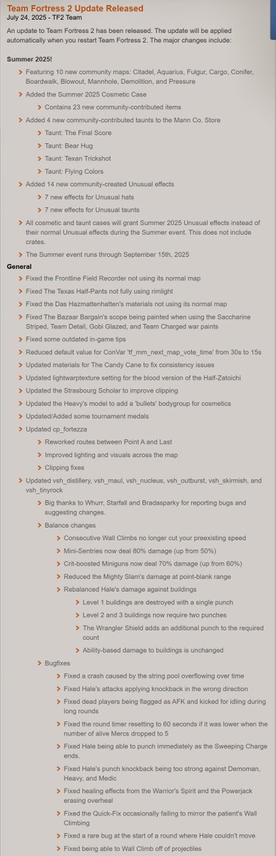 DidTF2GetUpdate's tweet image. ⚠️ The Summer 2025 update for Team Fortress 2 is here! #TF2
