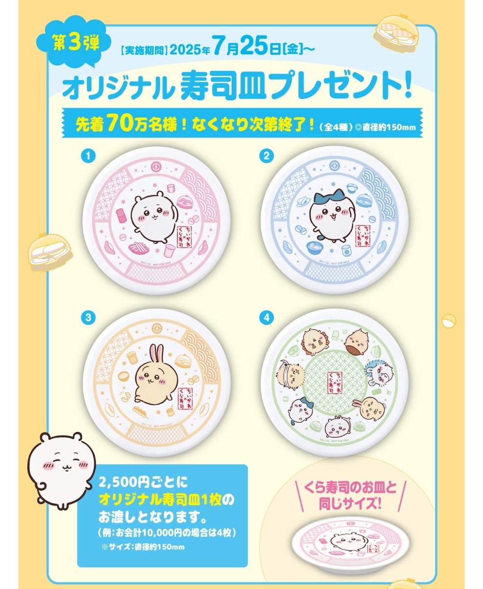 くら寿司 ちいかわ 寿司皿 コンプリート 4種 4枚 ハチワレ うさぎ 第3弾 くら寿司 ちいかわ ハチワレ うさぎ 全員 寿司皿 コンプリート 4
