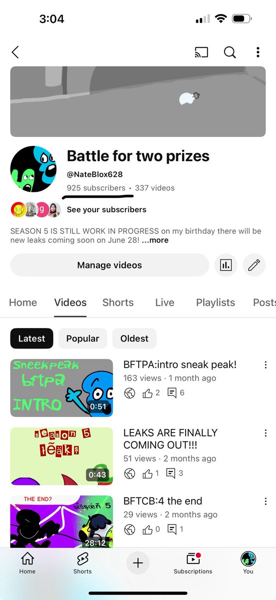 Hello people please subscribe to my channel of a season 6 and 7 wee need 1k subscribers