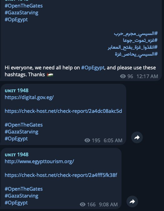 🚨 منذ صباح اليوم، بدأ حساب #OpIsrael حملة هجمات حجب خدمة (DDoS) واسعة ضد عشرات المواقع الحكومية المصرية تحت وسم #OpEgypt.

🔹 الحملة استهدفت مجموعة واسعة من المواقع الرسمية المصرية، منها وزارات وهيئات حكومية وإعلامية وخدمية

🔎 الحملة تأتي في سياق نشاط سيبراني مُستمر يستخدمه