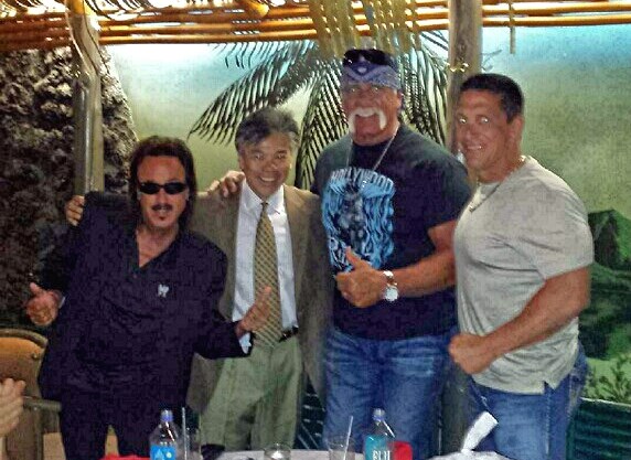 KowloonSaugus's tweet image. Great when Hulk Hogan would come here over the years. He was always nice to everyone. This picture is from June 27, 2014 when Pat Catino brought him here. Pictured left to right: Jimmy "Mouth of The South" Hart, Bobby Wong, Hulk Hogan, and Pat Catino.
