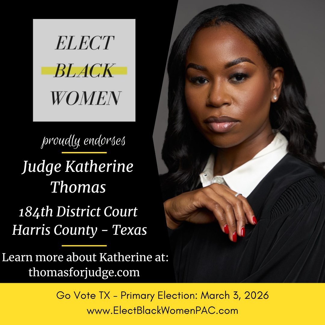 ⚖️ Power &amp; justice on the ballot:

⚖️ La Tasha C. Williams – Judge, Dauphin Co. (PA)
⚖️ Judge Katherine Thomas – 184th Dist. Court (TX)
🏛️ Amanda Edwards – U.S. Congress, TX-18

🖤 Back these Black women leaders: ow.ly/53qs50Wv0f6

#ElectBlackWomen